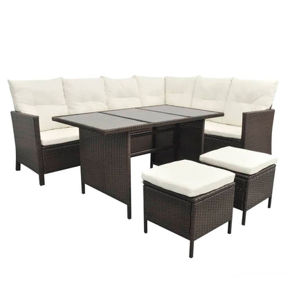 4 pcs conjunto lounge jardim c/ almofadões vime PE castanho