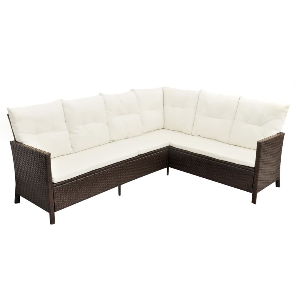 4 pcs conjunto lounge jardim c/ almofadões vime PE castanho