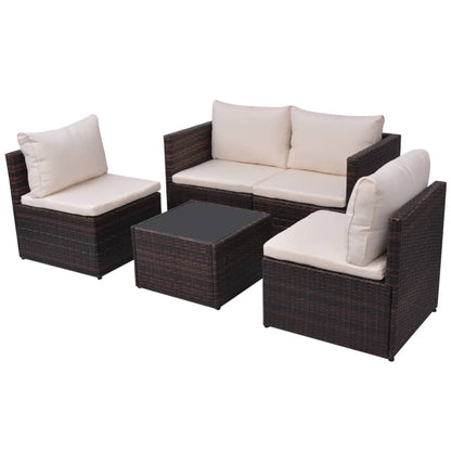 5 pcs conjunto lounge jardim c/ almofadões vime PE castanho