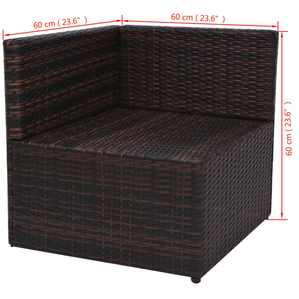 5 pcs conjunto lounge jardim c/ almofadões vime PE castanho