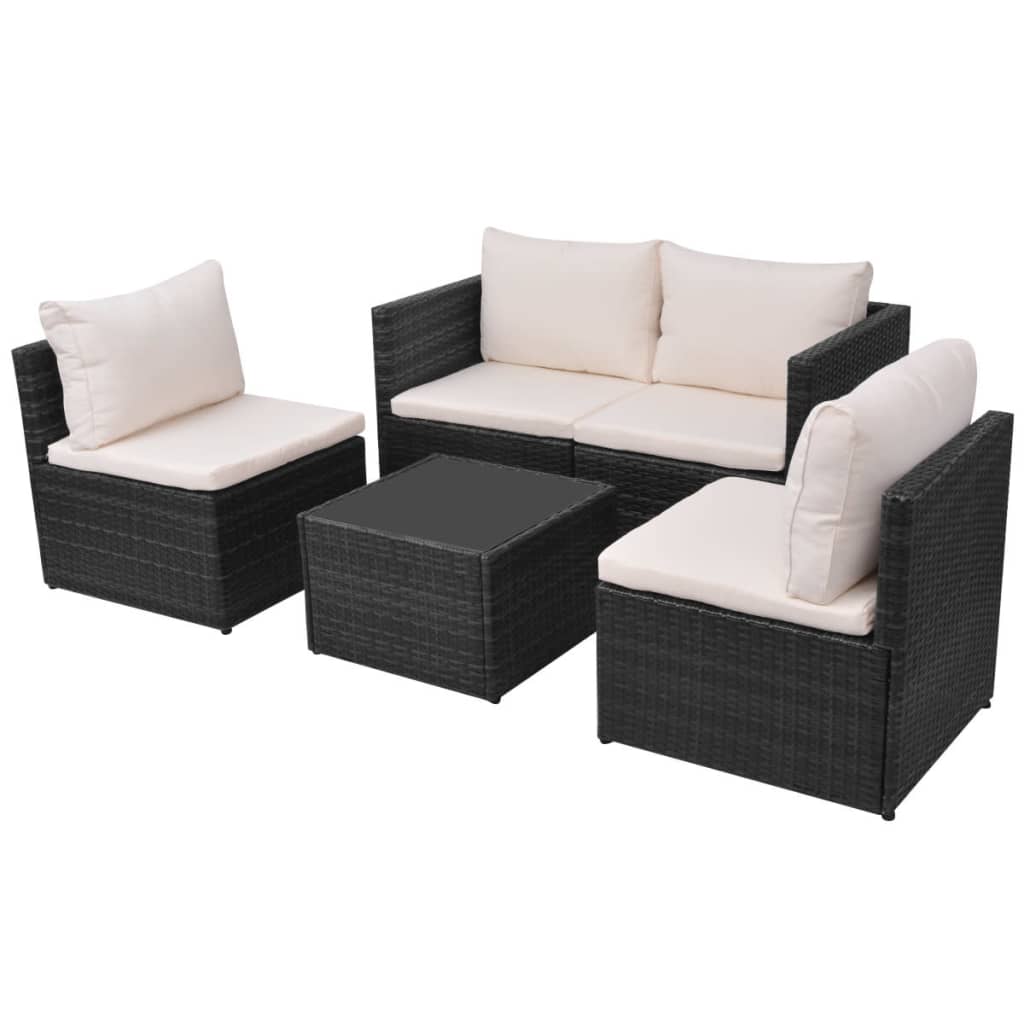 5 pcs conjunto lounge de jardim c/ almofadões vime PE preto