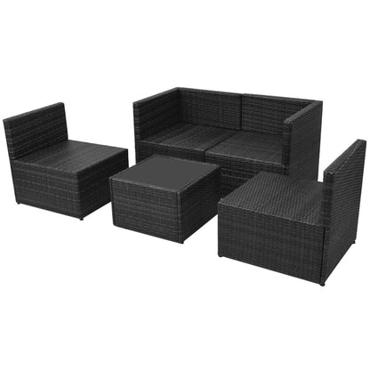 5 pcs conjunto lounge de jardim c/ almofadões vime PE preto