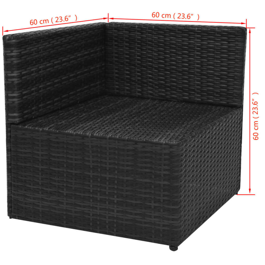 5 pcs conjunto lounge de jardim c/ almofadões vime PE preto