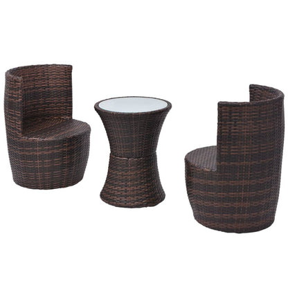 3 pcs conjunto bistrô com almofadas vime PE castanho