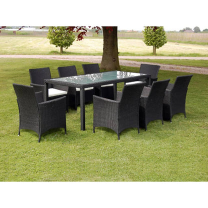 9 pcs conjunto jantar exterior com almofadões vime PE preto