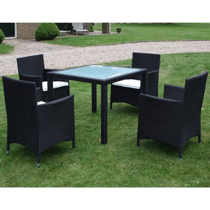 5 pcs conjunto jantar exterior com almofadões vime PE preto