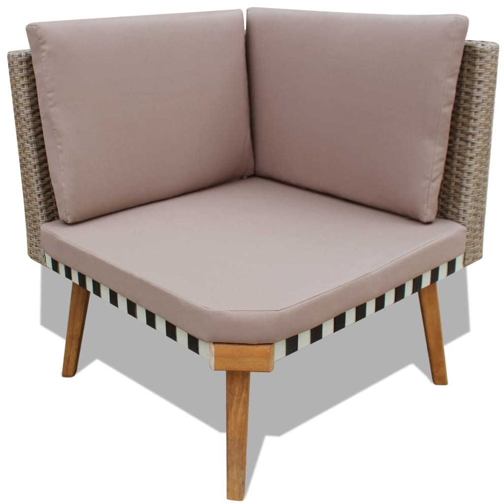 4 pcs conjunto lounge de jardim c/ almofadões vime PE cinzento