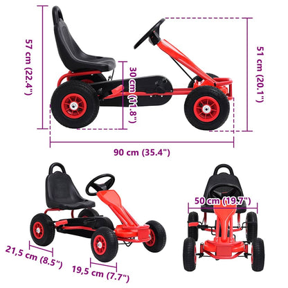 Kart a pedais com pneus pneumáticos vermelho