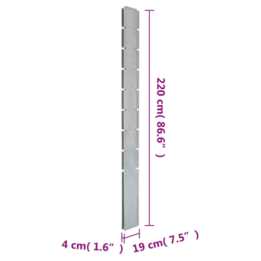 Poste de vedação gabião 220 cm aço galvanizado prateado