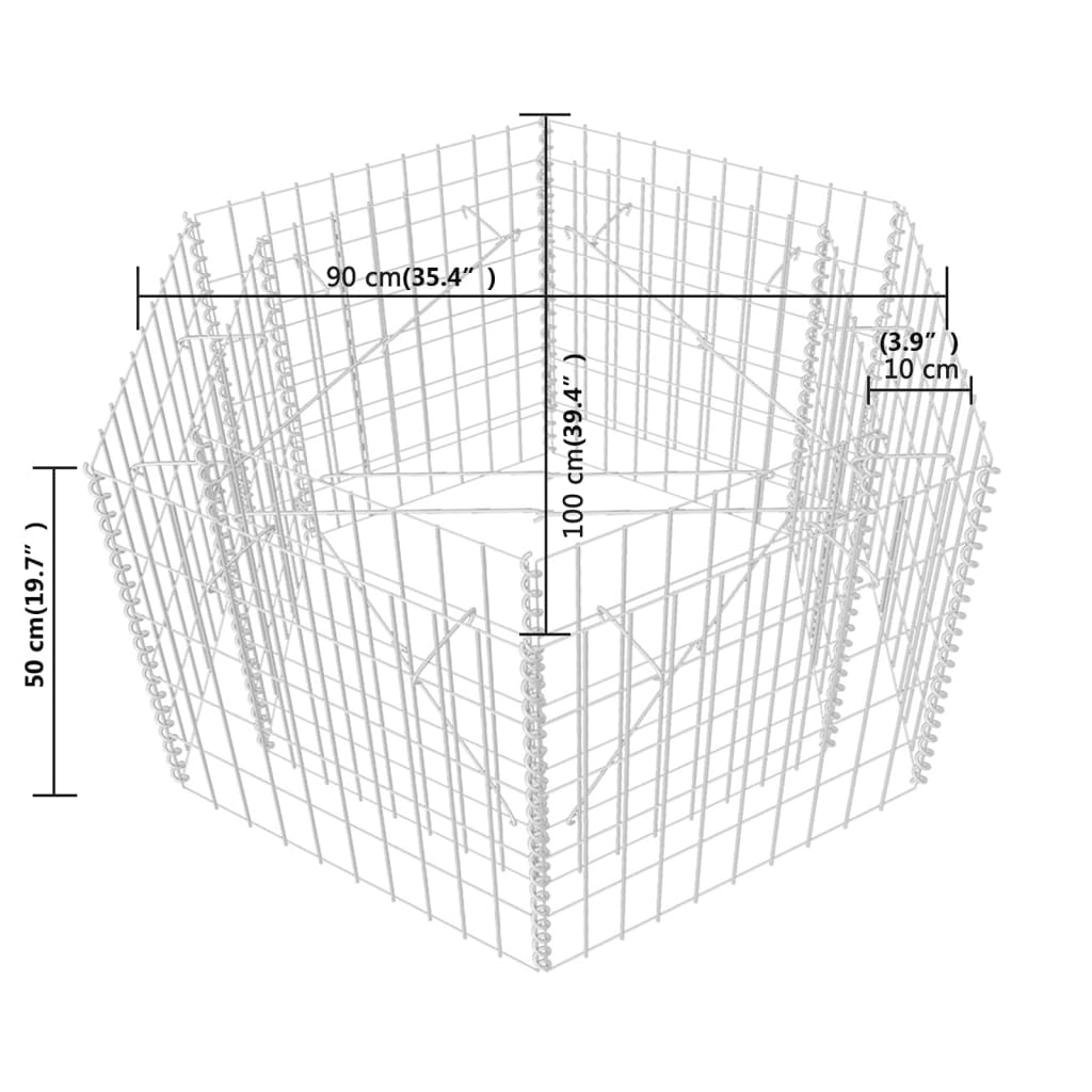 Canteiro elevado/cesto gabião hexagonal 100x90x50 cm