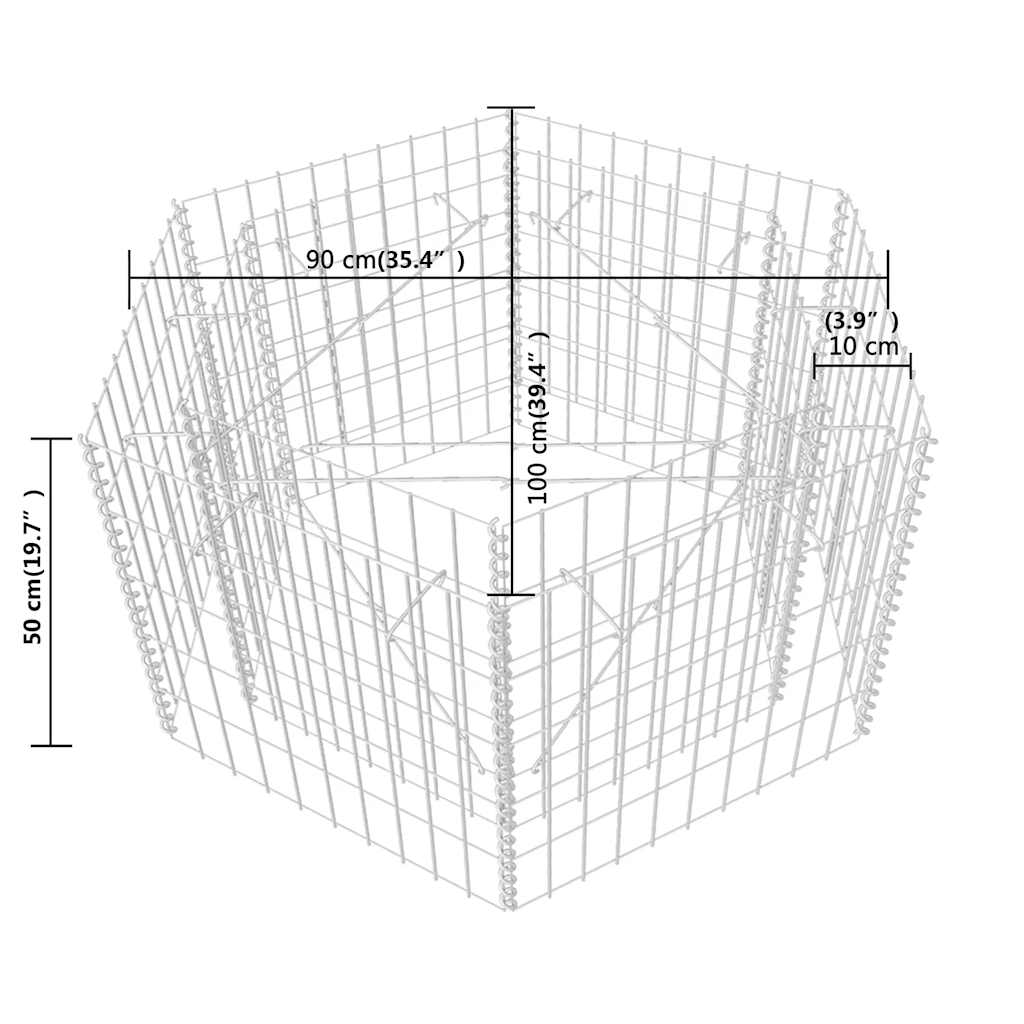 Canteiro elevado/cesto gabião hexagonal 100x90x50 cm