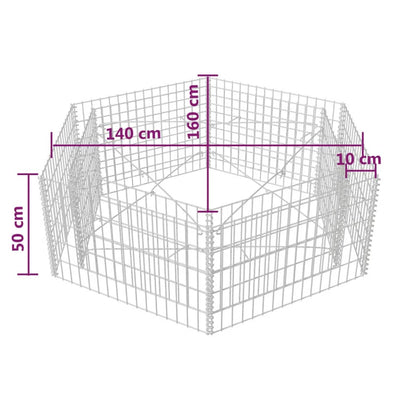 Canteiro elevado/cesto gabião hexagonal 160x140x50 cm