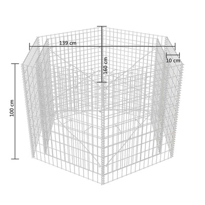 Canteiro elevado/cesto gabião hexagonal 160x140x100 cm