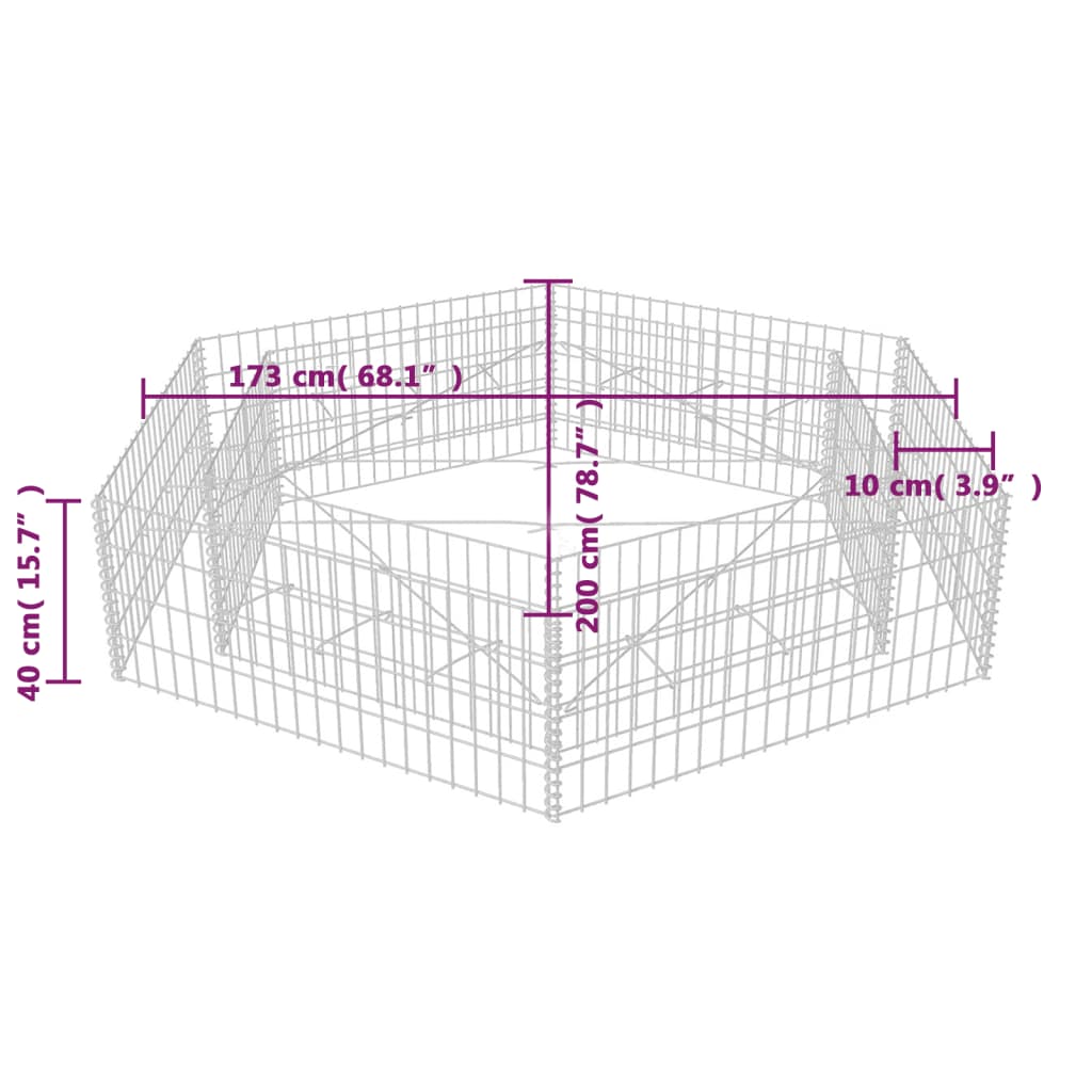 Canteiro elevado/cesto gabião hexagonal 200x173x40 cm