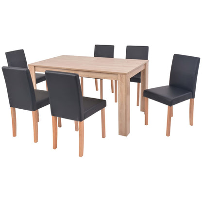 Mesa e cadeiras de jantar 7 pcs couro artificial carvalho preto