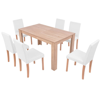 Mesa e cadeiras de jantar 7 pcs couro artificial carvalho creme