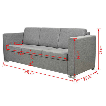 Sofá Areal - De 3 Lugares - Cor Cinza Claro - Em Tecido - Assento, Encosto de Braços e Almofadas Densamente Acolchoadas - 191x73x78 cm - Design Moderno