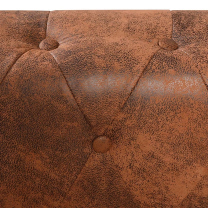 Sofá Chesterfield - De Canto com 5 Lugares - Cor Castanho - Couro Artificial - 205x205x73 cm - Design Vintage