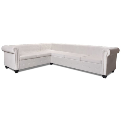 Sofá de canto Chesterfield 6 lugares couro artificial branco