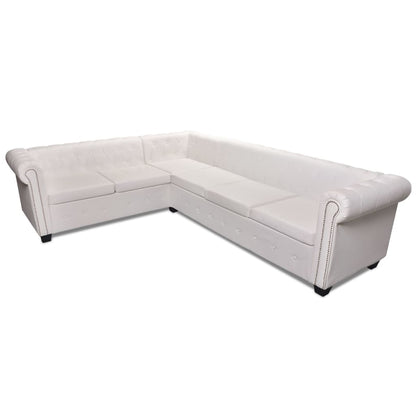 Sofá de canto Chesterfield 6 lugares couro artificial branco