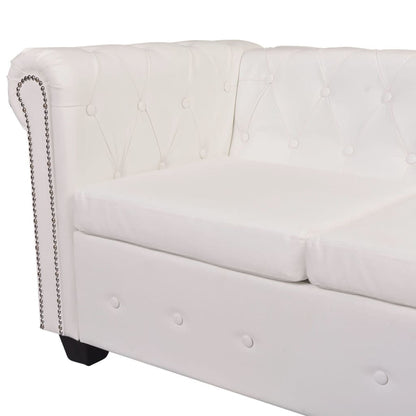 Sofá de canto Chesterfield 6 lugares couro artificial branco