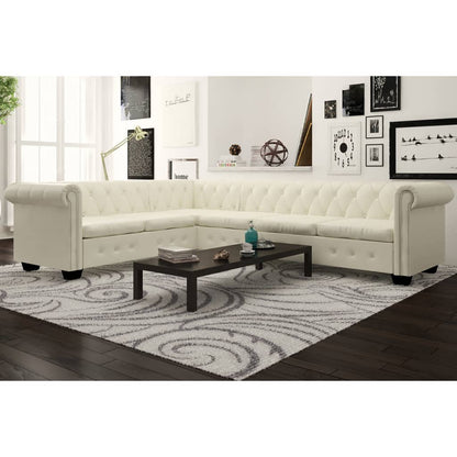 Sofá de canto Chesterfield 6 lugares couro artificial branco