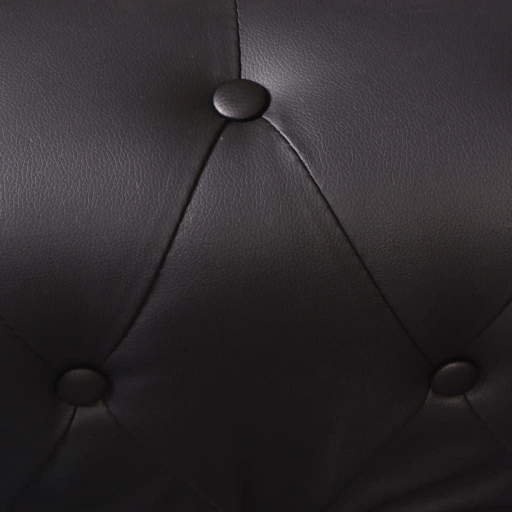 Sofá Chesterfield - De Canto com 6 Lugares - Cor Preto - Couro Artificial - 260x205x73 cm - Design Vintage