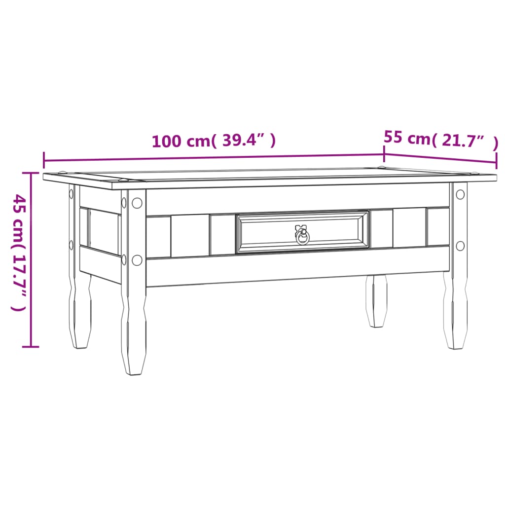 Mesa de centro Corona Range em pinho mexicano 100x60x45 cm