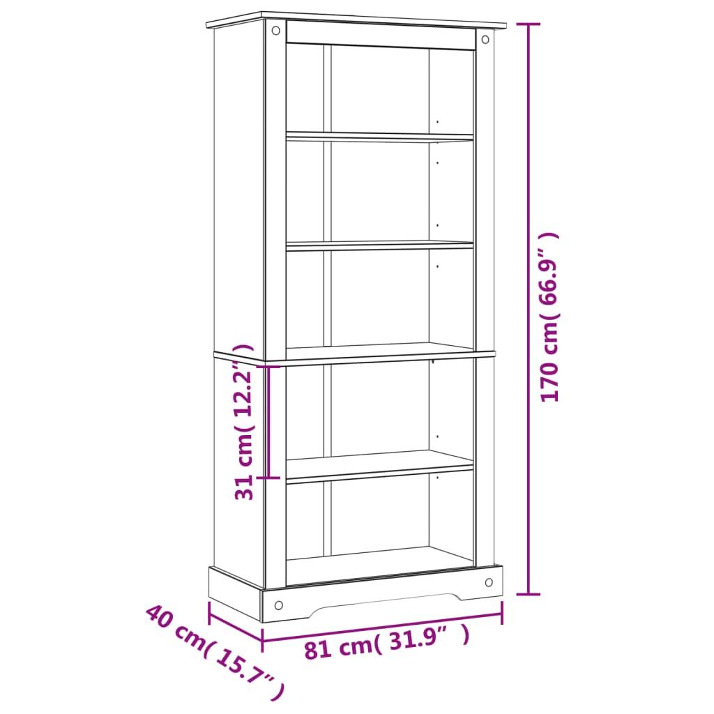 Estante 5 prateleiras Corona Range 81x40x170 cm pinho mexicano