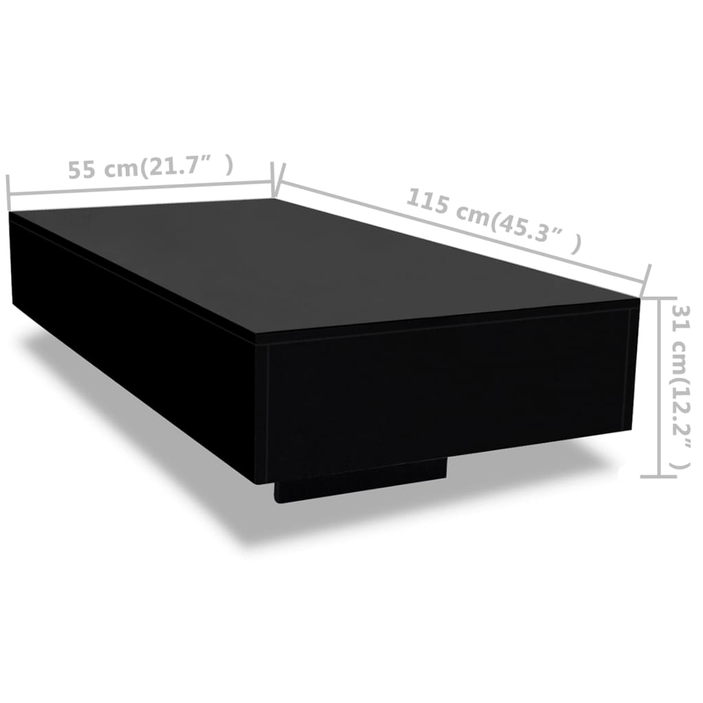 Mesa de Centro Berlim de 115cm - Preto Brilhante - Design Moderno