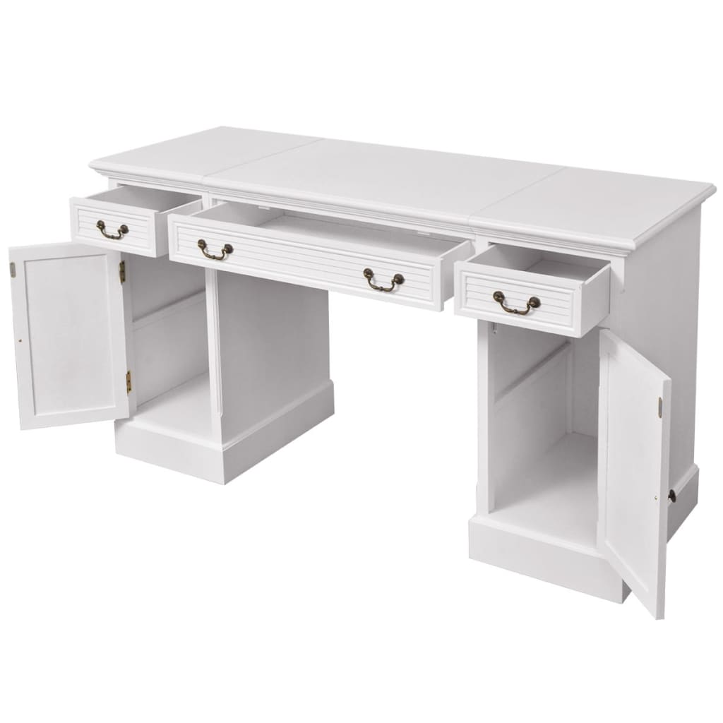 Secretária de base dupla estilo pedestal 140x48x80 cm branco