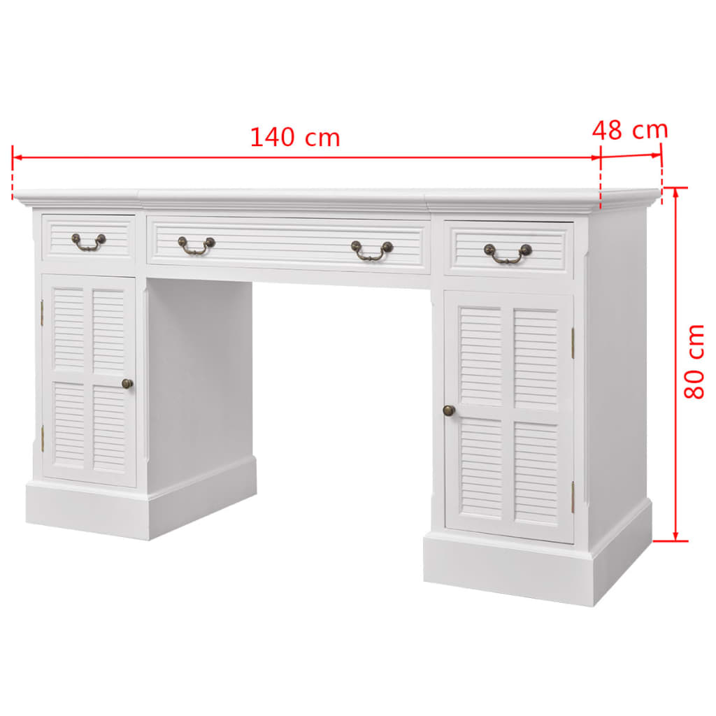 Secretária de base dupla estilo pedestal 140x48x80 cm branco