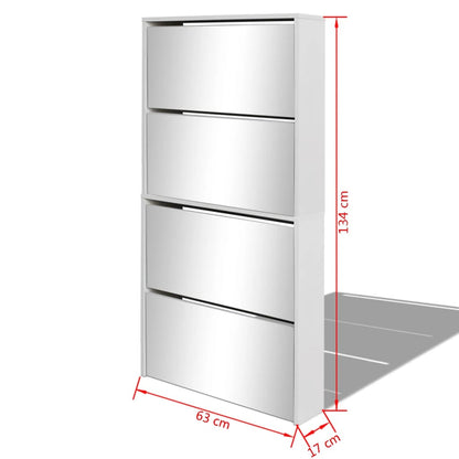 Sapateira de 4 divisórias com espelho branco 63x17x134cm