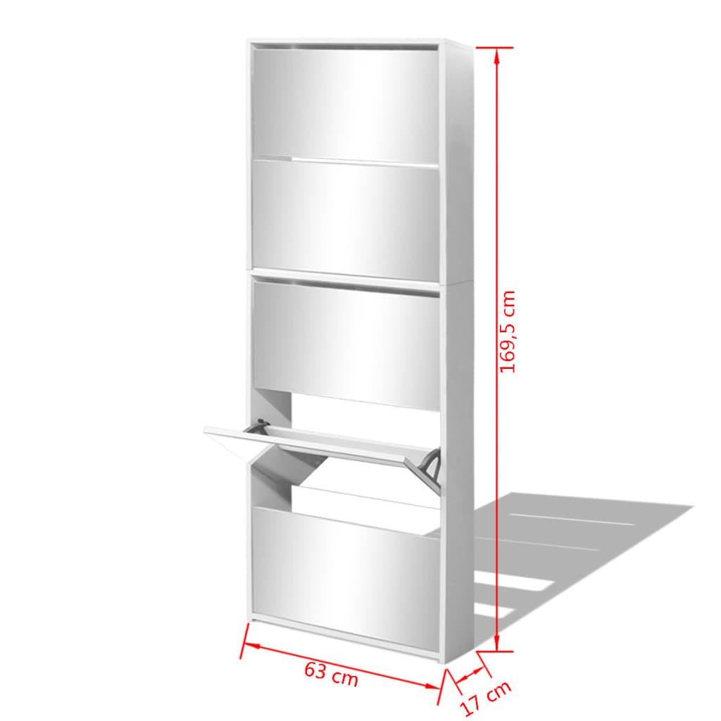 Sapateira de 5 divisórias com espelho 63x17x169,5 cm branco