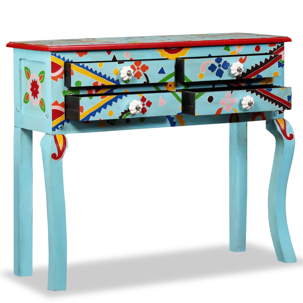 Mesa consola madeira mangueira maciça azul pintada à mão