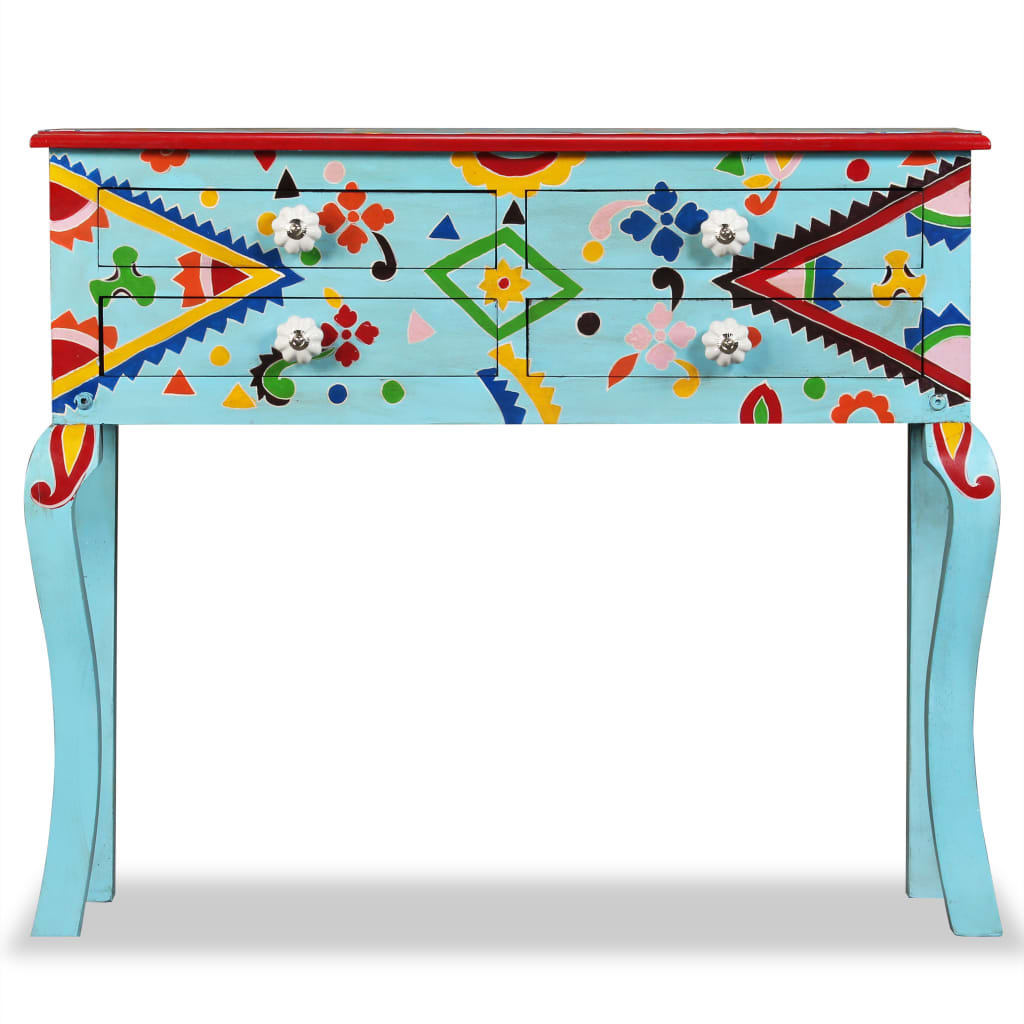 Mesa consola madeira mangueira maciça azul pintada à mão