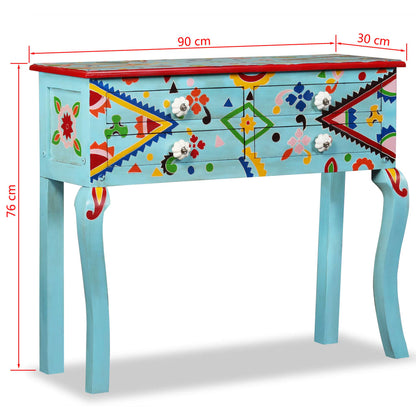 Mesa consola madeira mangueira maciça azul pintada à mão