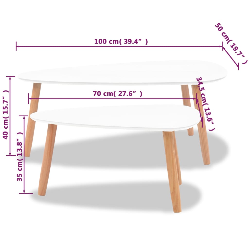 Conjunto mesas de centro 2 pcs pinho maciço branco