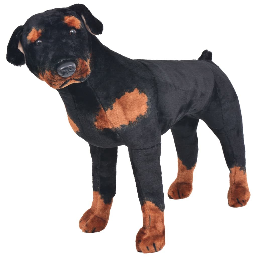 Brinquedo de montar cão rottweiler peluche preto e castanho XXL