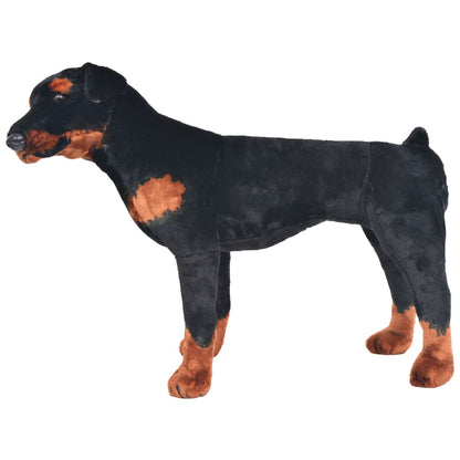 Brinquedo de montar cão rottweiler peluche preto e castanho XXL