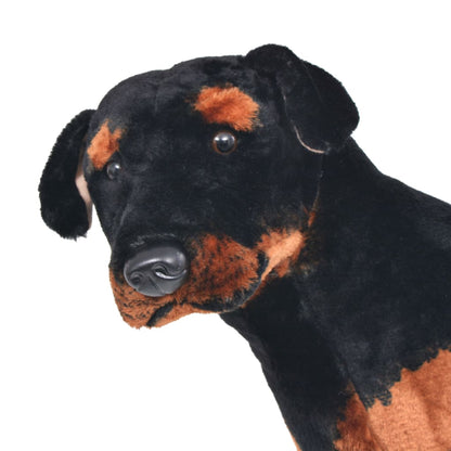 Brinquedo de montar cão rottweiler peluche preto e castanho XXL