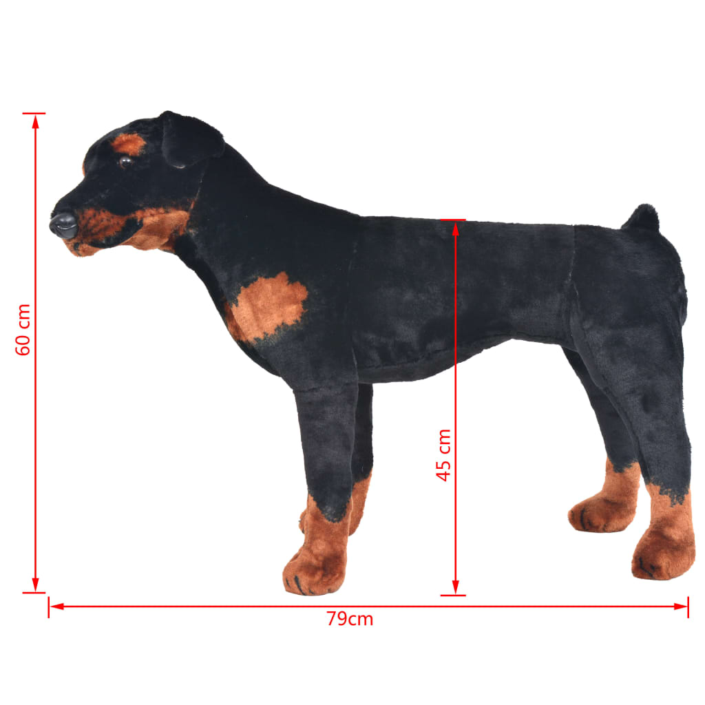 Brinquedo de montar cão rottweiler peluche preto e castanho XXL