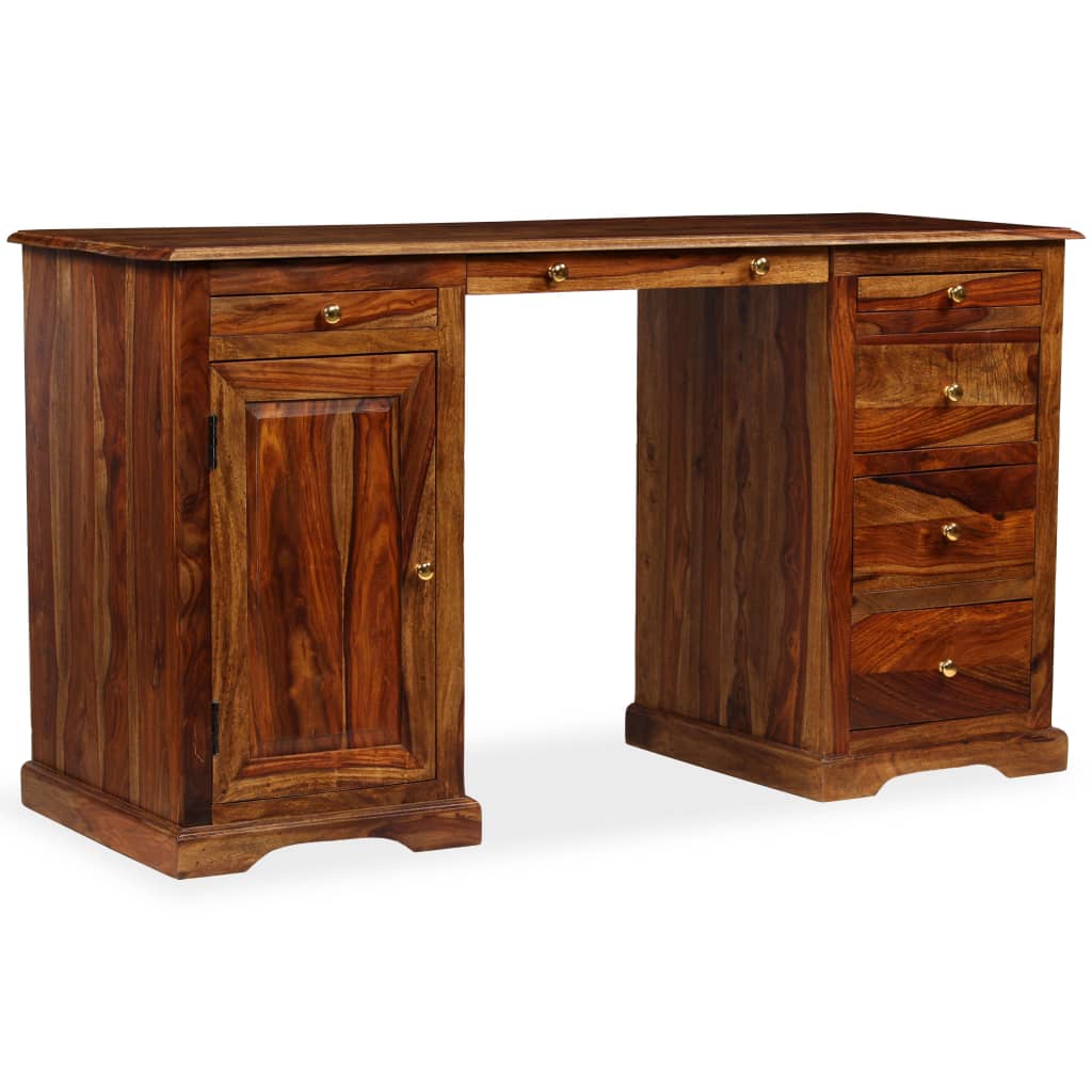 Secretária estilo pedestal madeira sheesham maciça 140x50x76 cm