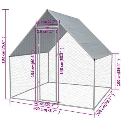 Galinheiro de exterior em aço galvanizado 2x2x1,92 m