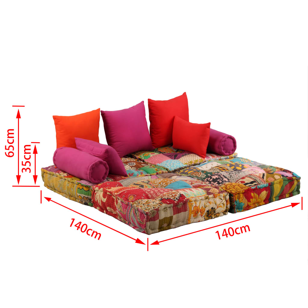 Pufe modular de 2 lugares tecido em retalhos