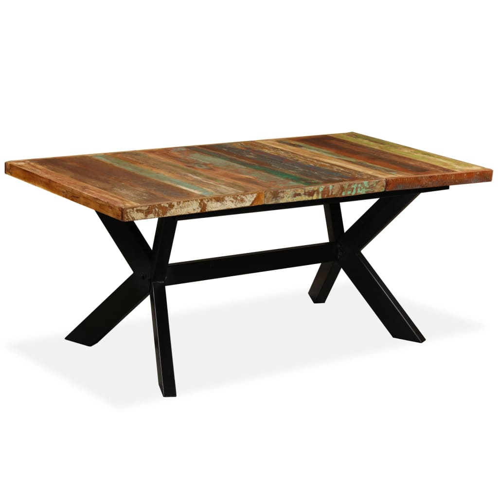 Mesa de jantar madeira reciclada maciça + aço em cruz 180 cm