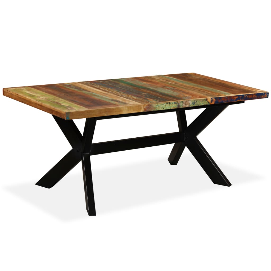 Mesa de jantar madeira reciclada maciça + aço em cruz 180 cm