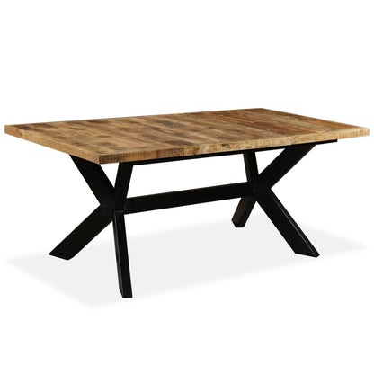 Mesa de jantar madeira de mangueira maciça + aço em cruz 180 cm