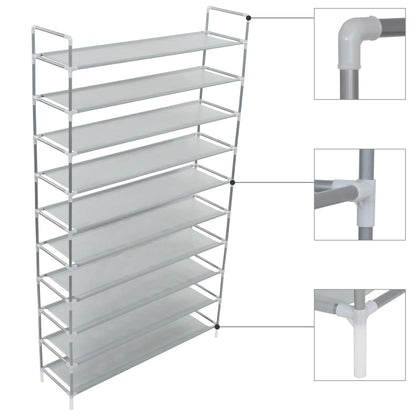 Sapateira Naiara - Com 10 Prateleiras - Cor Prateado - 100x29,5x170 cm - Metal e Tecido Não Tecido - Design Minimalista