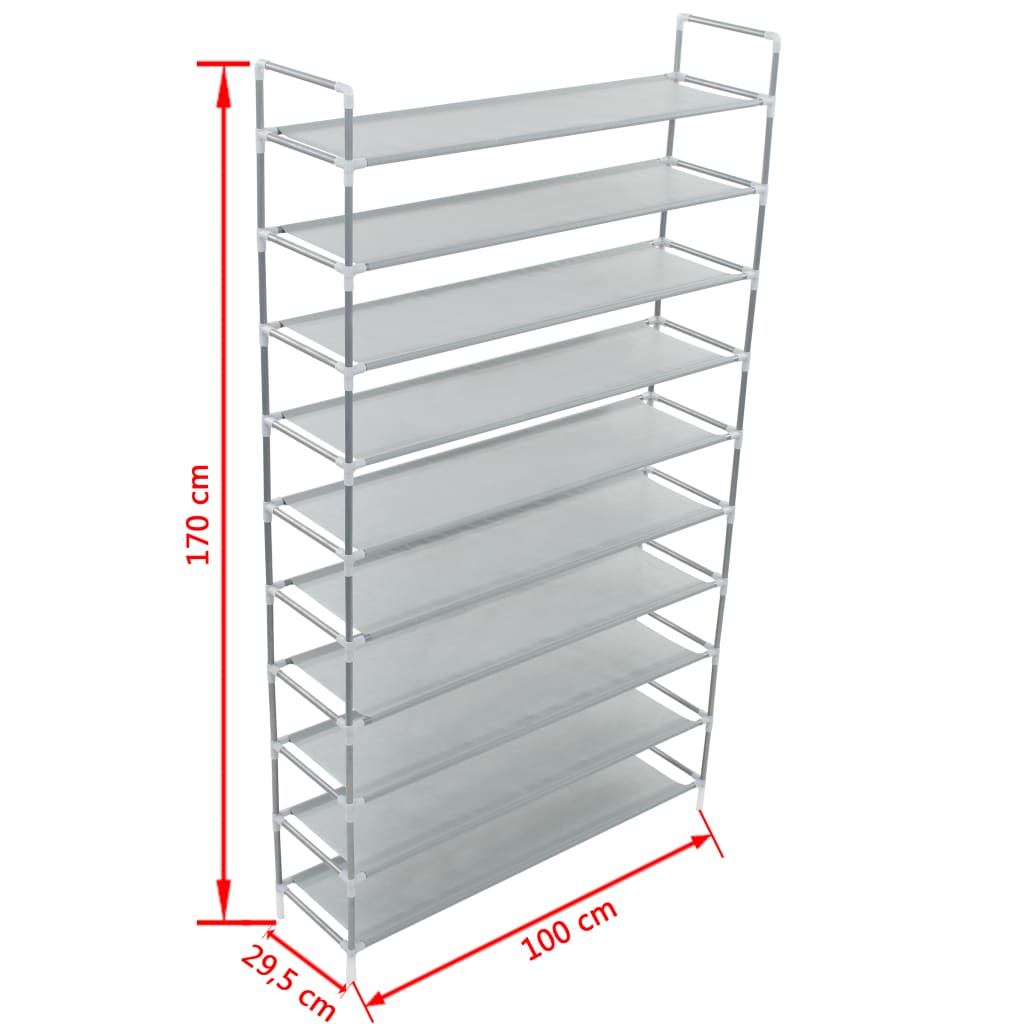 Sapateira Naiara - Com 10 Prateleiras - Cor Prateado - 100x29,5x170 cm - Metal e Tecido Não Tecido - Design Minimalista